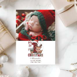 Cartão De Festividades Reindeer de Xadrez Fotográfica Primeiro Natal