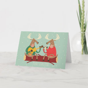 Cartão De Festividades Reindeer Decorating Christmas Tree Holiday Card