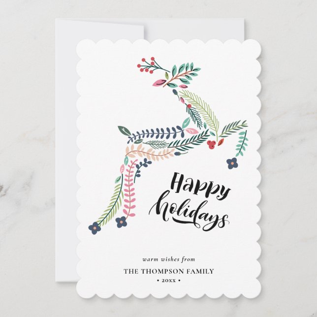 Cartão De Festividades Reindeer Floral | Poinsettia Pine Bough Happy (Frente)