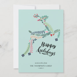 Cartão De Festividades Reindeer Floral | Poinsettia Pine Bough Happy