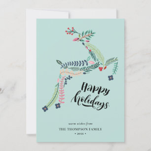 Cartão De Festividades Reindeer Floral Poinsettia Pine Bough Happy