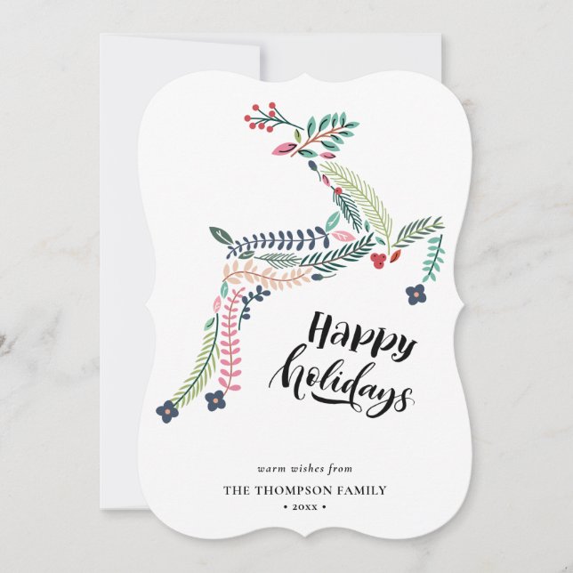 Cartão De Festividades Reindeer Floral | Poinsettia Pine Bough Happy (Frente)