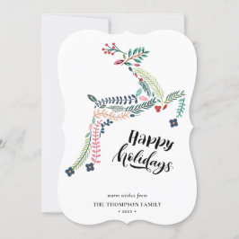 Cartão De Festividades Reindeer Floral | Poinsettia Pine Bough Happy