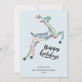 Cartão De Festividades Reindeer Floral | Poinsettia Pine Bough Happy