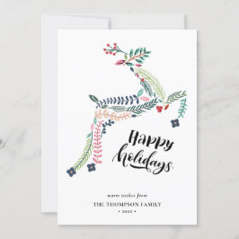 Cartão De Festividades Reindeer Floral | Poinsettia Pine Bough Happy