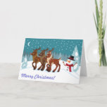 Cartão De Festividades Reindeer in the Snow<br><div class="desc">and two other reindeer are walking in a winter wonderland! This design is perfect for Christmas decorations! It can be customized or personalized by adding your own text and images or by editing the current text. It is available on a variety of products including Christmas ornaments, keychains, gift wrap, pillows...</div>