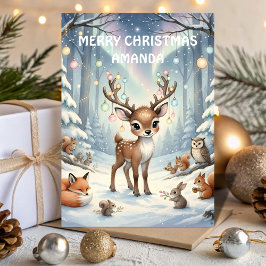 Cartão De Festividades Reindeer Magical Forest Kids Christmas Card