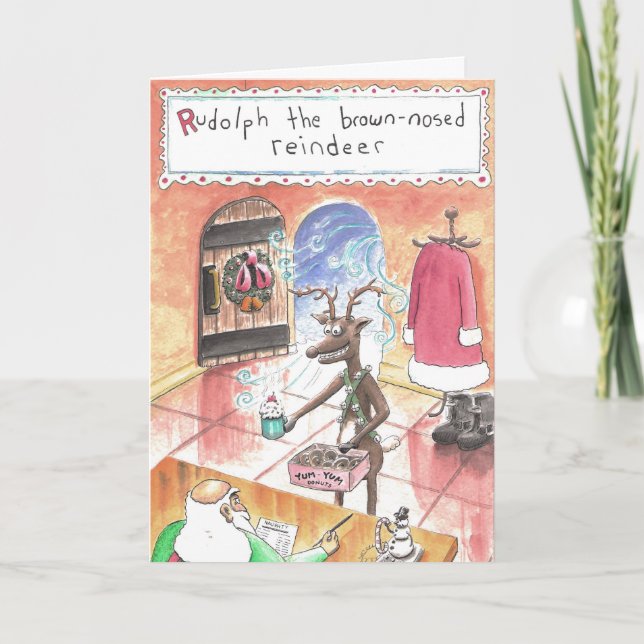 Cartão De Festividades Reindeer marrom (Frente)