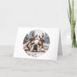Cartão De Festividades Reindeer para Bulldog em Inglês de Natal