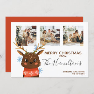 Cartão De Festividades Reindeer Personalizado de Foto Natal 3