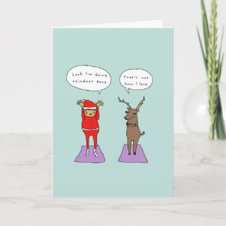 Cartão De Festividades Reindeer Pose | Funny Yoga Comic Christmas Card