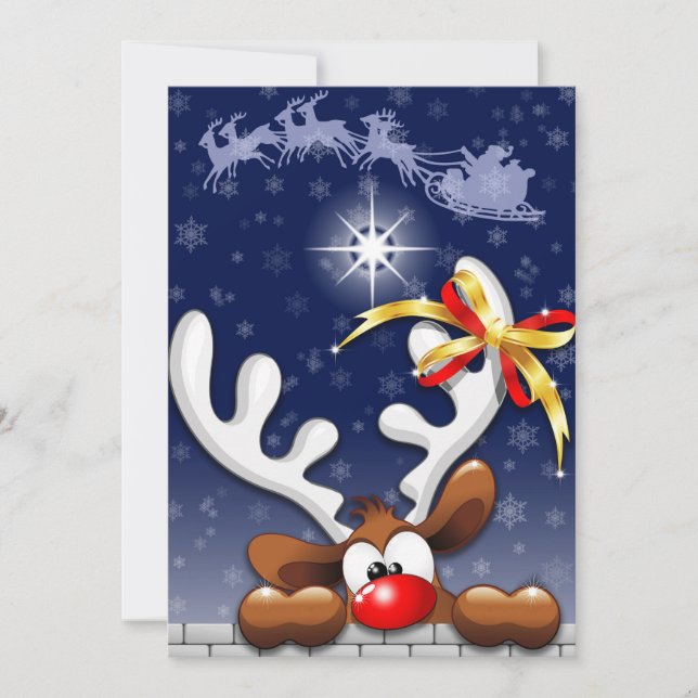 Cartão De Festividades Reindeer Puzzled Funny Christmas Character (Frente)