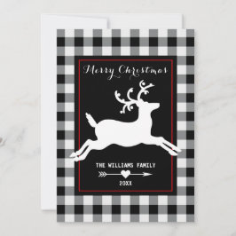 Cartão De Festividades Reindeer Rustic Black White Buffalo Check Photo