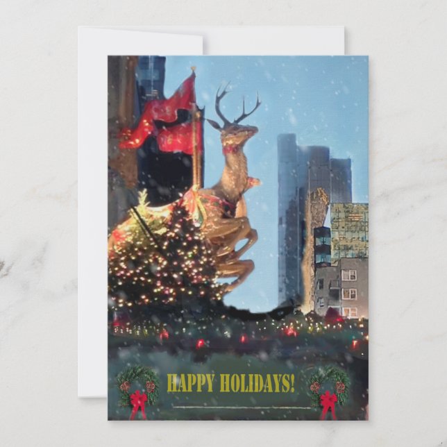 Cartão De Festividades Reindeer Sparkle Snow FLAT decorado no Natal (Frente)