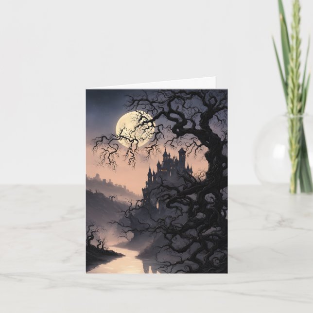 Cartão De Festividades Reino Assombrado de Halloween (Frente)