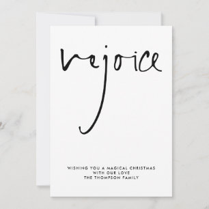 Cartão De Festividades Rejoice Script Black White Name Natal