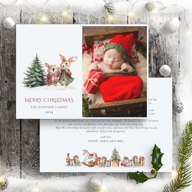 Cartão De Festividades Relatório Anual da Família Natal - Coelhinhos Engr (Criador carregado)