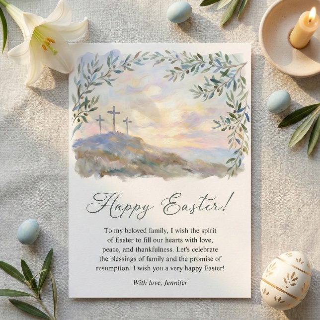 Cartão De Festividades Religious Easter Cross Watercolor Christian (The inside message can be personalized with your own Easter blessing, scripture, or family note)