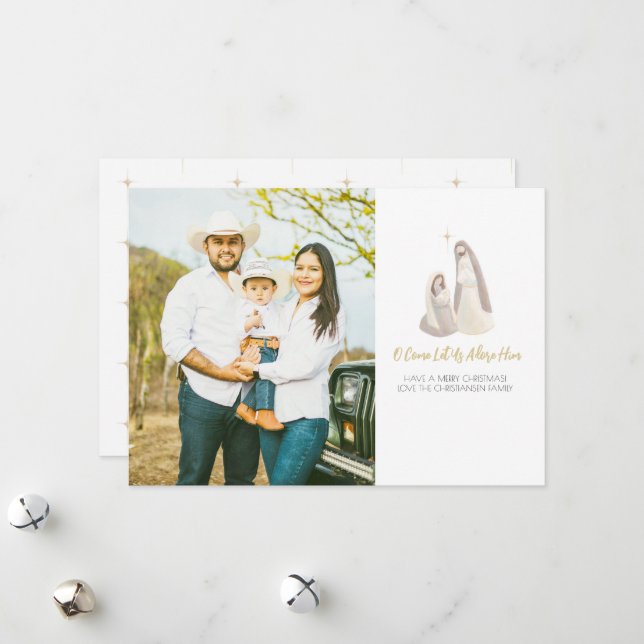Cartão De Festividades Religious Nativity 1 Photo Christmas Card (Frente/Verso In Situ)