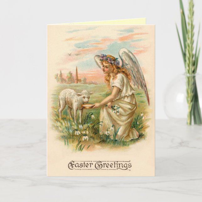 Cartão De Festividades Religious Vintage Easter Angel Card (Frente)