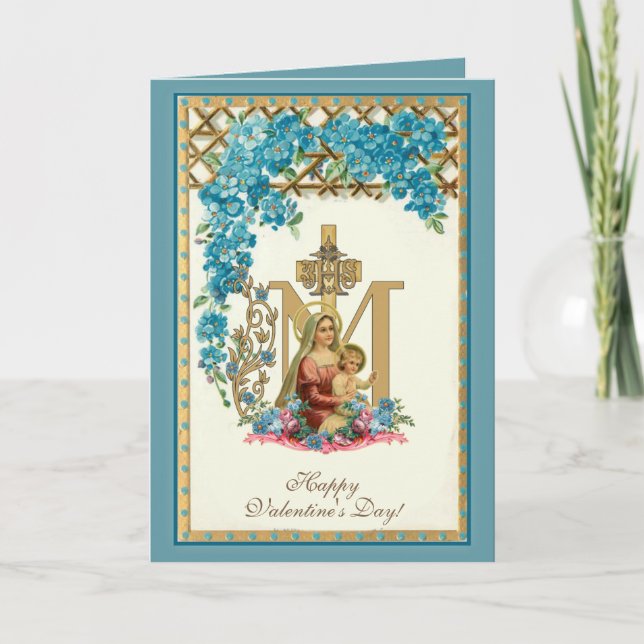 Cartão De Festividades Religious Virgin Mary Jesus Valentine's Day Card (Frente)