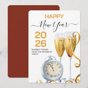 Cartão De Festividades Relógio Contagem Regressiva de Ano Novo de Champan