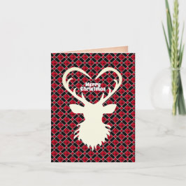Cartão De Festividades rena de Natal em xadrez preto e vermelho