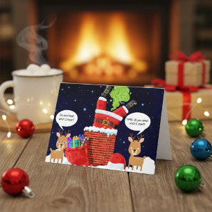 Cartão De Festividades Rena de Natal Fedorenta Cartoon Divertido