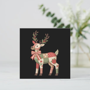 Cartão De Festividades Rena de Patchwork de Natal Bordado Animal 
