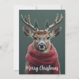 Cartão De Festividades Rena Festiva com Cachecol Vermelho Arte de Natal