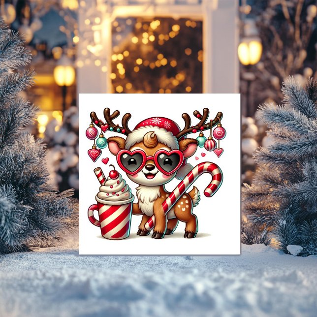 Cartão De Festividades Rena Festiva com Cana de Açúcar (Criador carregado)