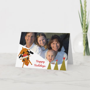 Cartão De Festividades Rena Fofa com Foto de Família ou Foto de Casal