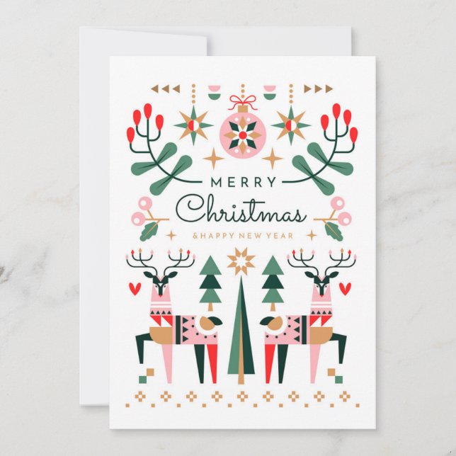 Cartão De Festividades Rena Geométrica de Natal (Frente)