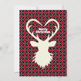 Cartão De Festividades Rena no Natal xadrez preto e vermelho