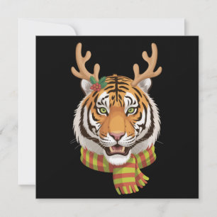 Cartão De Festividades Rena Tigre de Natal Animal Com Chifres Xmas 