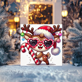 Cartão De Festividades Renaindeer Brincalhão com Óculos Festivos e Enfeit