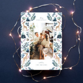 Cartão De Festividades Renas aquarela na foto da floresta