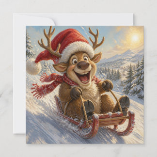 Cartão De Festividades Renas de Natal engraçadas deslizando na neve