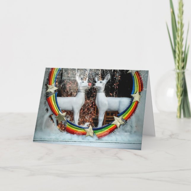 Cartão De Festividades Renas de Natal Folheado (Frente)
