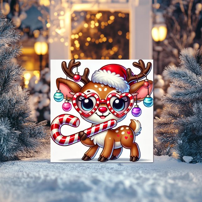 Cartão De Festividades Renas Divertidas Usando Óculos de Coração (Criador carregado)