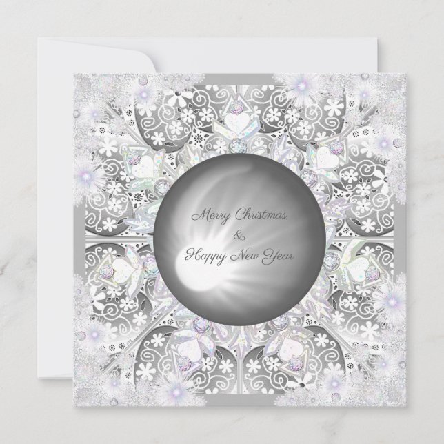 Cartão De Festividades Renda cerâmica cinza e floco de neve (Frente)