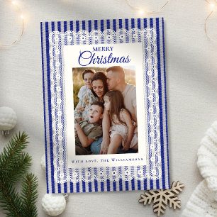 Cartão De Festividades Renda Vintage Azul Royal Listra Um Foto Natal