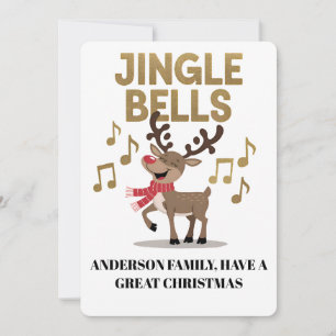 Cartão De Festividades Renear Personalizado Sininhos Renas Cantando