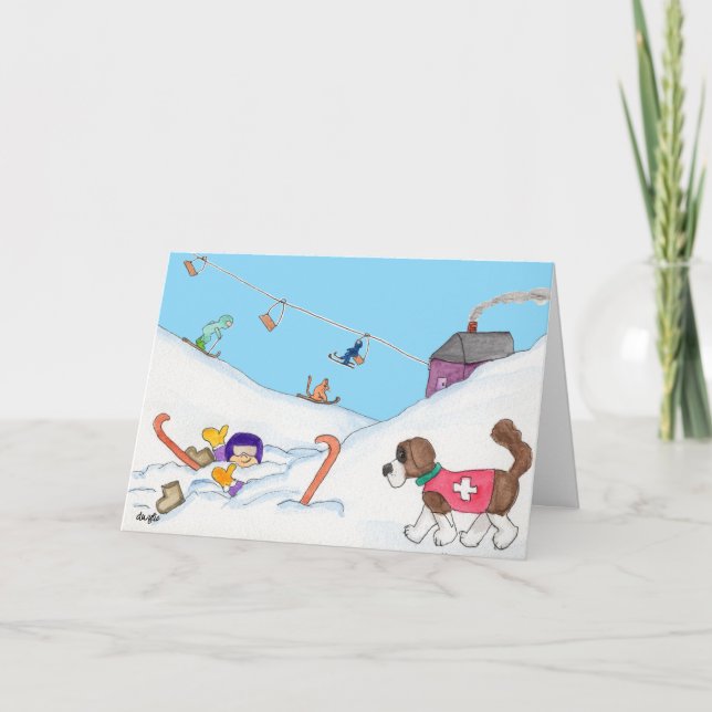Cartão De Festividades Resgate de Férias de Esqui de Natal (Frente)