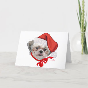 Cartão De Festividades Resgate de Shih Tzu Cachorro Feliz Natal