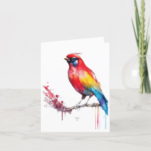 Cartão De Festividades Retrato Cardinal De Aves Em Aquarelas E Canetas
