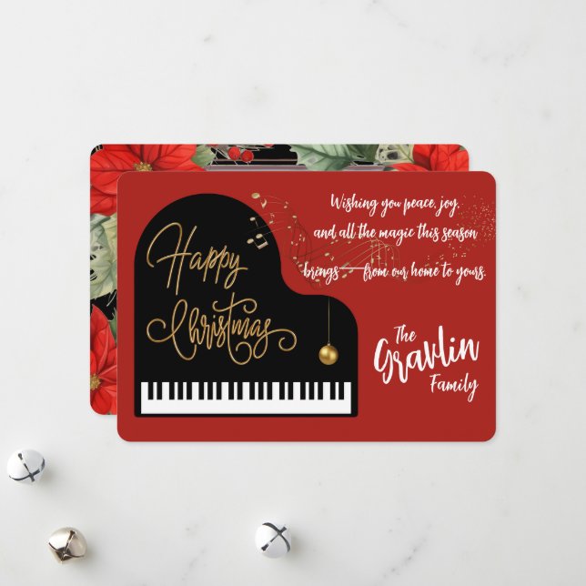 Cartão De Festividades Retrato da Família Carol em Crimson e Dourado (Frente/Verso In Situ)