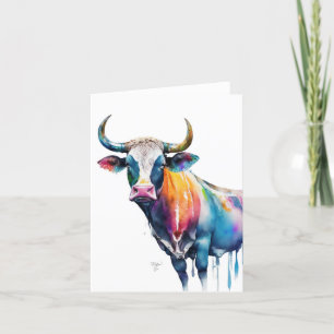 Cartão De Festividades Retrato da Vaca B em Aquarelas e Canetas