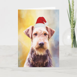 Cartão De Festividades Retrato de Arte Santa Hat do Cachorro Airedale