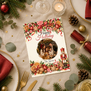 Cartão De Festividades Retrato de Família de Natal Caprichoso com Quebra-